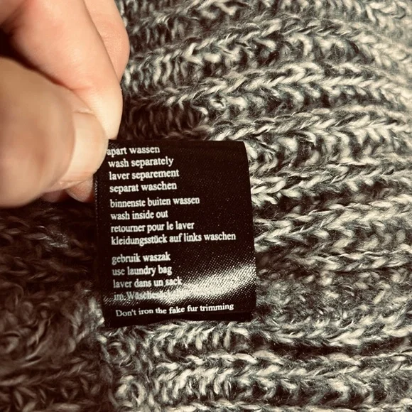 Midi Waterfall Gray Cardigan Faux Fur Laced Trim - Picture 5 of 14